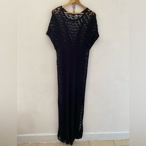 Zara Black Knit boho vacation  super long maxi dress size M cotton